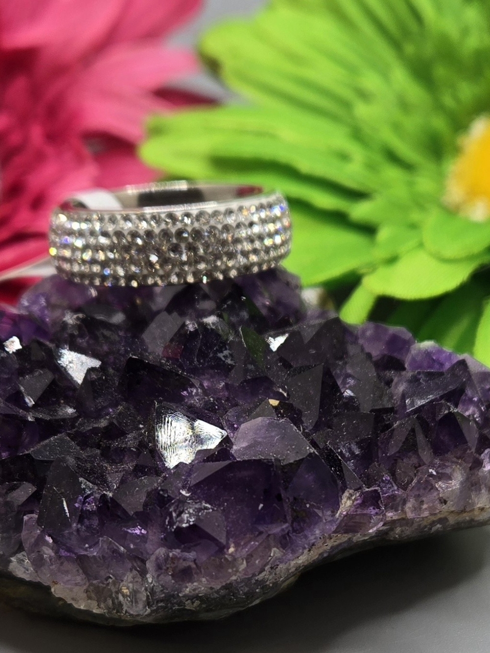 🌞 Crystal Pavé Band Ring Silver Tone Comfort Fit Size 10½